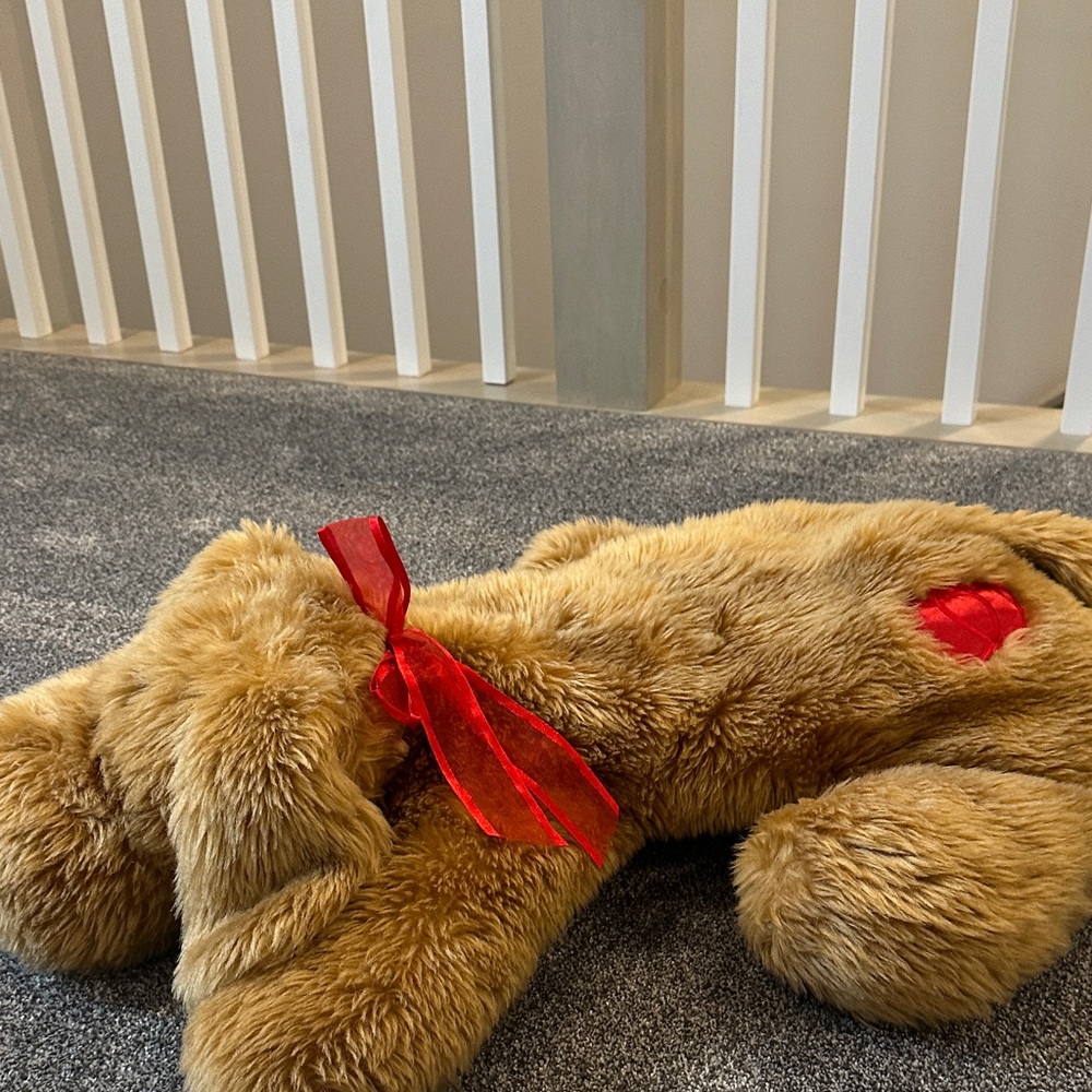 Plush Brown Dog w/ Red Nose Bow & Hearts 30” - Picture 5 of 10